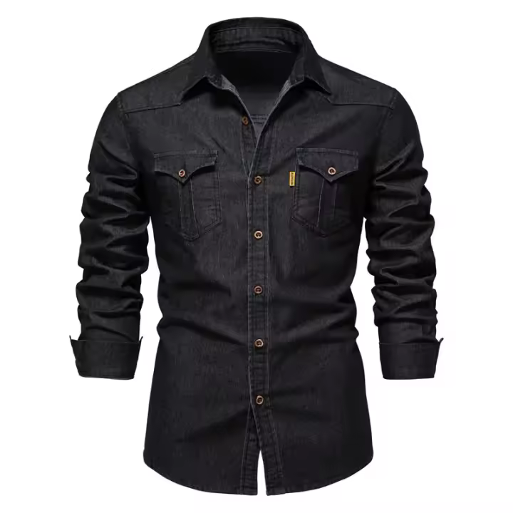 día del padre Camisa vaquera para hombre Algodón de alta calidad Elástico Primavera Chaqueta vaquera de manga larga Casual Slim Fit Ropa de calle Camisas de vaquero - 1