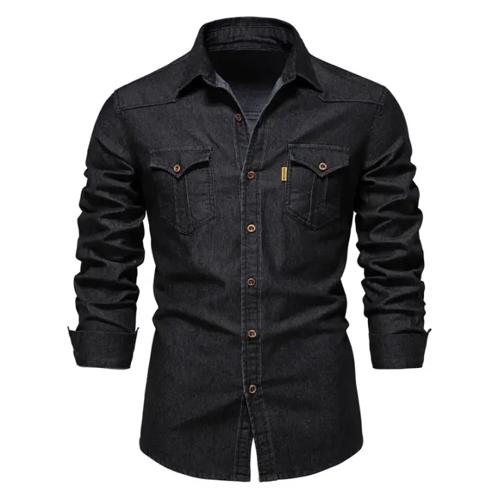 día del padre Camisa vaquera para hombre Algodón de alta calidad Elástico Primavera Chaqueta vaquera de manga larga Casual Slim Fit Ropa de calle Camisas de vaquero - 1