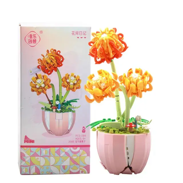 Bloques de construcción DIY para niños y niñas, paquete de flores eternas, plantas en macetas, regalo de cumpleaños, juguetes educativos - 1