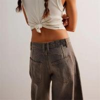 Vaqueros de tiro medio de estiramiento alto, Vaqueros de mezclilla de cintura media holgados informales con forma de pierna ancha a la moda para mujer - details 6