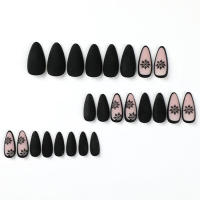 24 Uds., uñas largas y heladas negras con estampado de copos de nieve, Material seguro e impermeable para decoración de uñas DIY - details 3