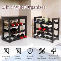 Estantería para 24 botellas de vino de pie, botellero de madera de vino de 6 niveles con tablero de mesa, soporte de madera de bambú para botellas de vino con barras onduladas para cocina comedor, negro - details 2