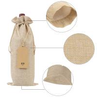 Bolsas de arpillera para vino, bolsas de regalo con cordones, cubiertas reutilizables individuales para botellas de vino con cuerdas y etiquetas, 10 piezas - details 1