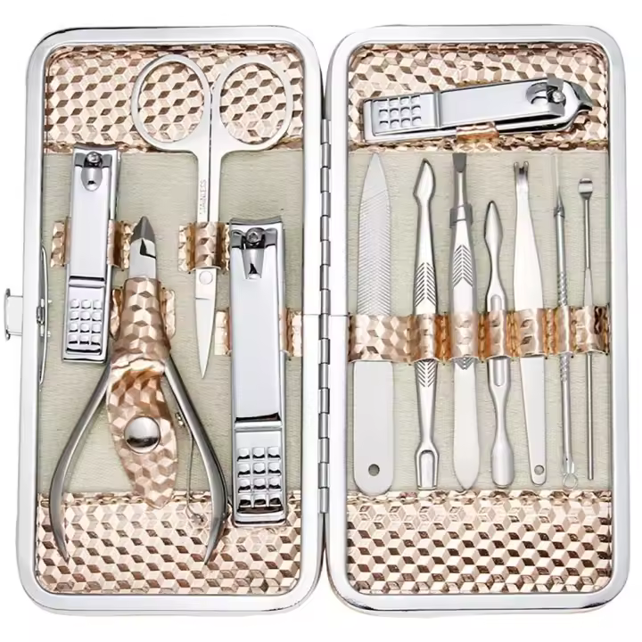 Kit profesional para el cuidado de las uñas, juego de aseo para manicura con estuche de viaje (oro rosa) - 1