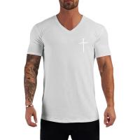 Camiseta de manga corta con cuello en V para hombre, prenda deportiva de algodón, ajustada, transpirable, para correr al aire libre - details 11
