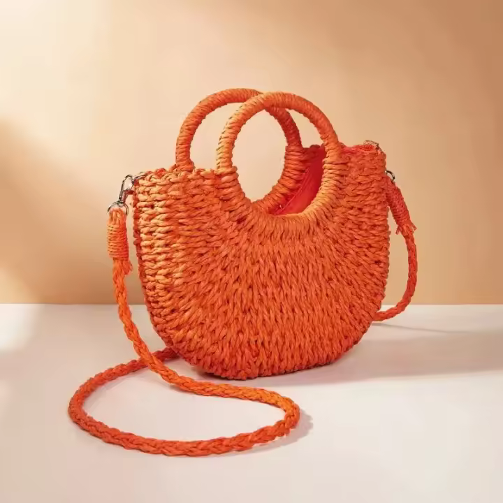Bolso de hombro hueco de gran capacidad de verano de playa de vid de media luna hecho a mano para mujer - 1