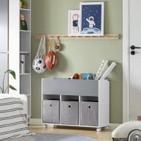 Librería Infantil 3 Compartimientos AbiertosJuguetes Multifuncional 3 Cestas 80 x 30 x 63 cm Gris ES - details 1