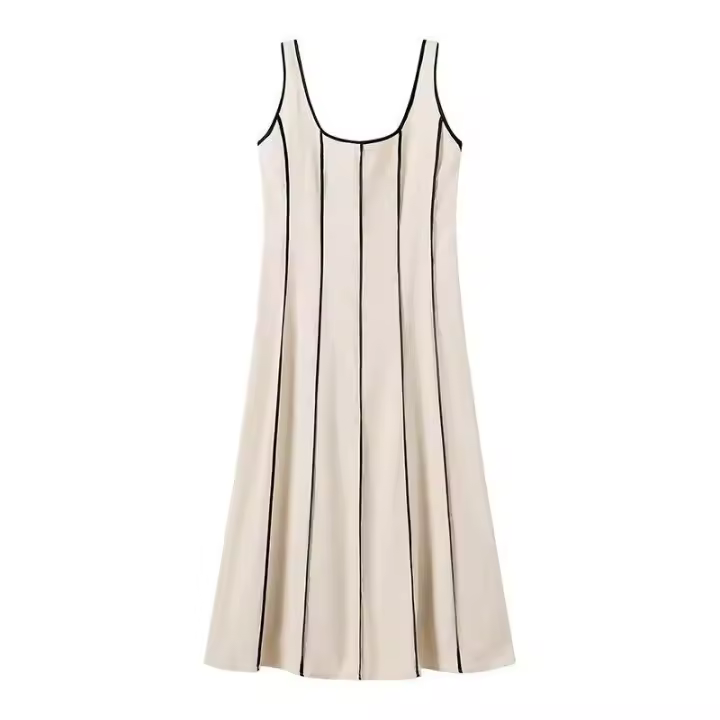 OUWU- Vestidos Midi A Rayas Para Mujer, Vestido Largo Sin Mangas, Sin Espalda, Vintage Francés, Moda De Verano - 1