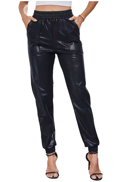 Elrachen Pantalones deportivos con bolsillos y cintura elástica para mujer, color negro, tallas S-XL - 1