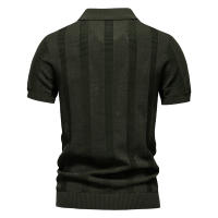 Camisa Polo AIOPESON 2025 Para Hombre Con Patrón Solido Y Rayado Malla Transpirable Y Tejida Cuello En V Casual Verano - details 2