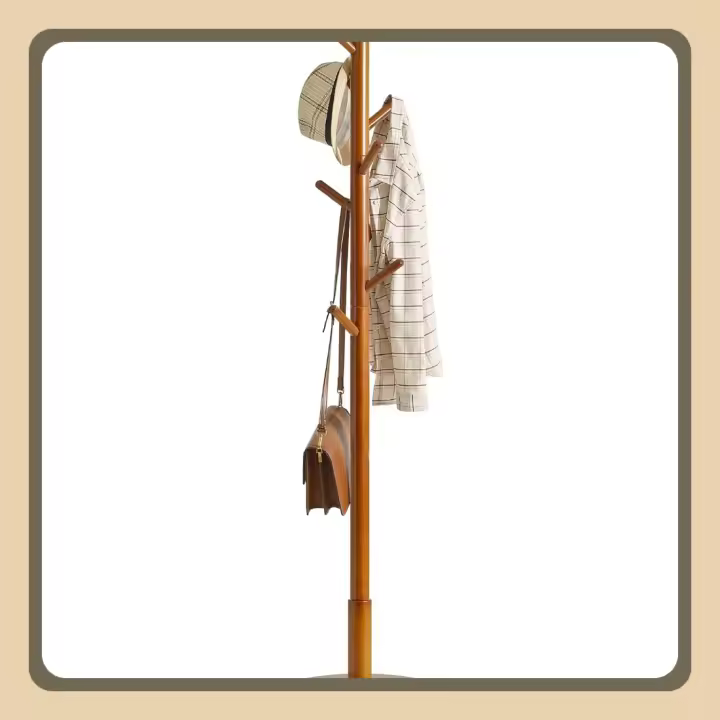 Perchero De Pie De Estilo Minimalista, De árbol Perchero Vertical Perchero, Con 8 Ganchos, Fondo De Disco, Para Dormitorio, Entrada, Oficina, Ropa, Sombreros, Bolsos, Marrón WD-113 - 1