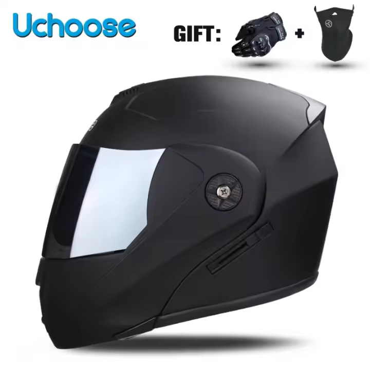 Casco de moto con lente de doble capa, modular de seguridad abatible, unisex con visera, homologado DOT - 1