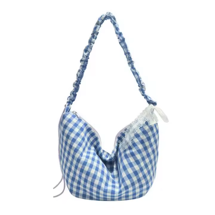 Bolso de hombro Hobos coreano Simple, bolso cruzado a cuadros de media luna, bolsos de lona de gran capacidad para niñas - 1