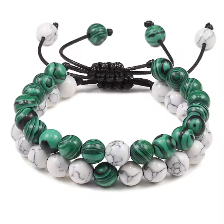 Pulsera de Piedra de Malaquita Verde Natural Encanto de Abalorios de Lava para Hombres y Mujeres - 1