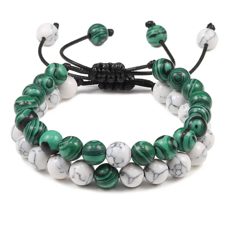 Pulsera de Piedra de Malaquita Verde Natural Encanto de Abalorios de Lava para Hombres y Mujeres - 1