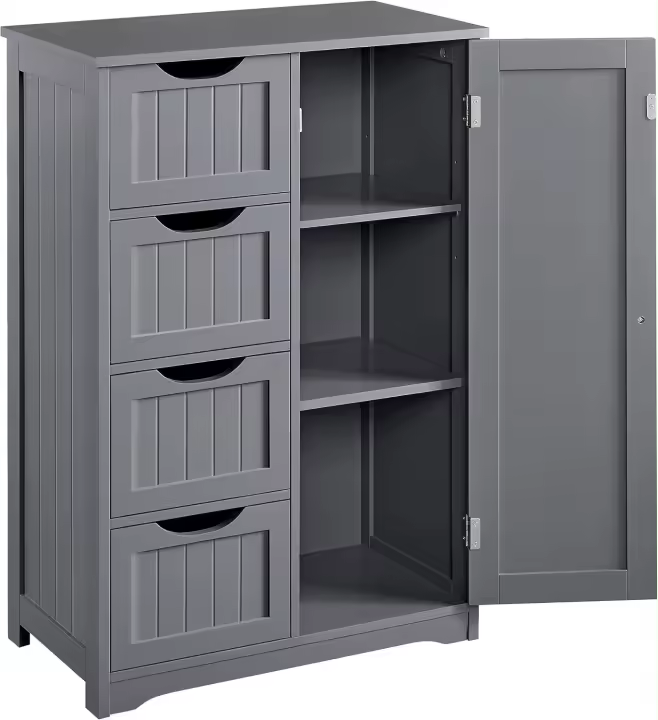 Armario de baño de suelo, mueble de baño con 4 cajones, mueble auxiliar, cómoda, armario con 2 puertas, estante ajustable 81x30x83 cm blanco - 1