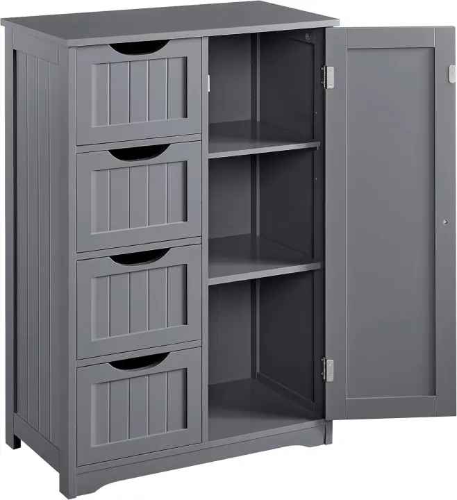 Armario de baño de suelo, mueble de baño con 4 cajones, mueble auxiliar, cómoda, armario con 2 puertas, estante ajustable 81x30x83 cm blanco - 1