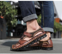 Sandalias planas informales de cuero genuino para hombre, calzado de playa romano, zapatillas de deporte masculinas, zapatos de cuña baja, talla grande 38-48, novedad de verano - details 19