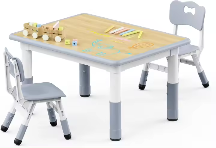 Juego de mesa y 4 sillas para niños, juego de mesa y silla para niños pequeños de altura ajustable, escritorio con graffiti, aula guardería/hogar, mesa de actividades múltiples para niños de 2 a 8 años - 1