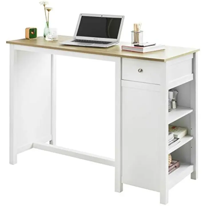 Mesa Barra Bar Mesa Alta de Comedor con 1 Cajón y 3 Estantes Blanco Altura 90cm ES - 1