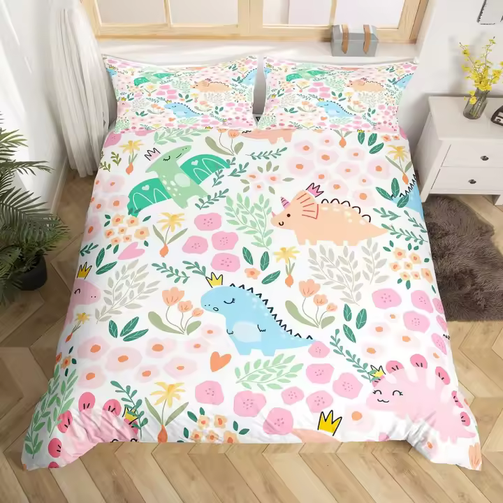 Conjunto de Cama de Dinosaurio Kawaii Funda de Edredón de Poliéster con Dibujos Animados de Jungle - 1
