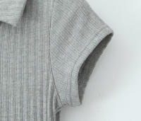 Vestido de tenis de punto americano nuevo de otoño para mujer, vestido corto de manga corta con cuello de solapa, mini vestido gris ajustado para mujer - details 3