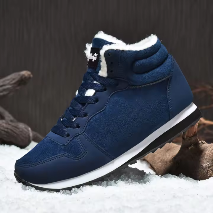 Botas De Hombre Invierno Casuales Confortables Con Peluche Suela De Goma Botines De Nieve Tacón Bajo Cordones Punta redonda - 1