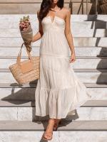 Nueva moda mujer vestido largo elegante sin mangas con cuello Halter vestido Floral vestido de verano gran oferta S-XL - details 23