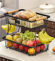 Estante de almacenamiento de frutas, cesta de aperitivos de escritorio, doble capa - details 0