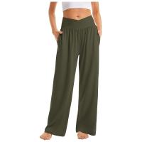 Pantalones De Algodón Y Lino Para Mujer Estilo Casual Cintura Baja De Temporada Todo El Año Pantalones Rectos Caídos De Pierna Ancha Color Sólido De Media Altura - details 2