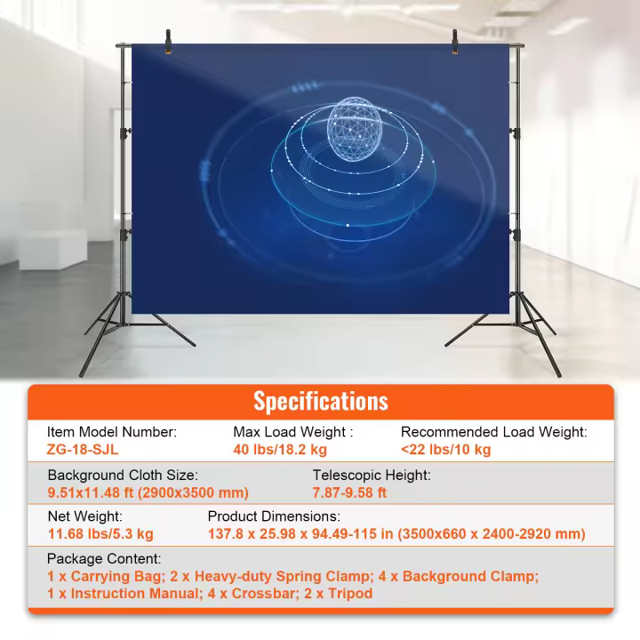 SucceBuy Soporte de fondo resistente, sistema de soporte de fotografía ajustable con 6 abrazaderas y bolsa de transporte, ideal para fiestas, bodas - 1
