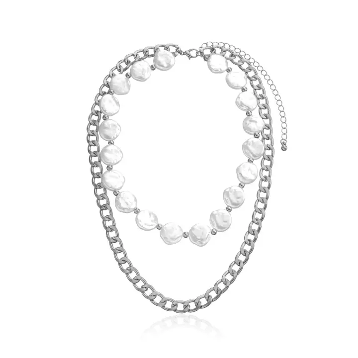Collar de perlas de pastel redondo geométrico multicapa, cadena gruesa de aleación a la moda, accesorios de temperamento - 1