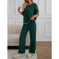 Ropa de mujer de moda 2025 primavera y verano temperamento casual de manga corta conjunto de pantalones de punto - details 42