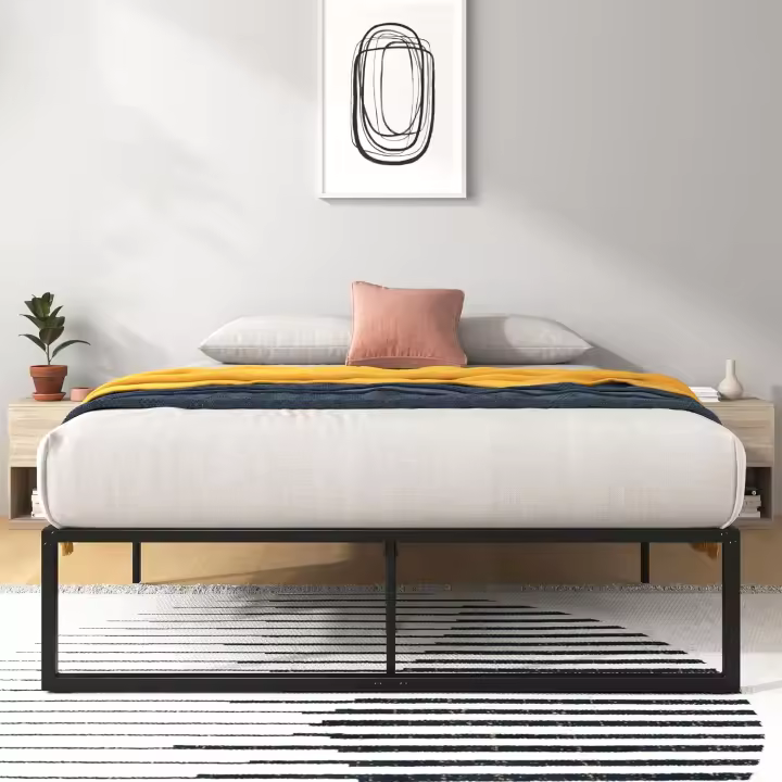 Cama de 180 x 200 cm, Marco de Cama de Altura 36 cm con Almacenamiento Debajo de la Cama, Marco de Cama Plataforma de Metal, Color Negro - 1