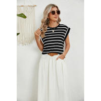BUNO-2025 Tops para mujer, pantalón corto informal de moda de verano, camisetas básicas con textura a rayas de Color sólido y cuello redondo - details 74