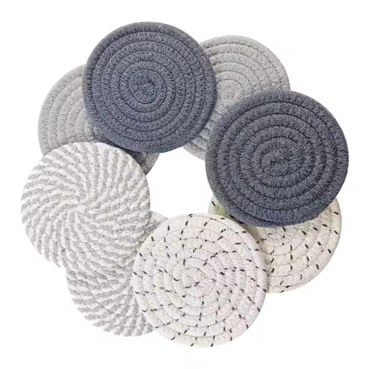 Posavasos de algodón con soporte para bebidas, posavasos absorbentes minimalistas para el hogar, 8 piezas, 4 colores - 1