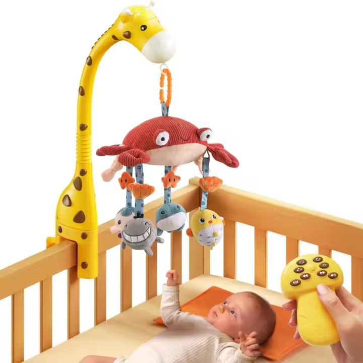 Cuna de Bebé Músical Jirafa Control Remoto Móvil Luces Canción Juguete Colgante Suave - 1