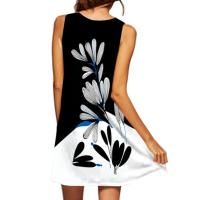 Vestido de péndulo estampado con cuello en V sin mangas para mujer nueva - details 2