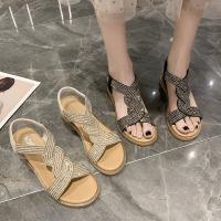 Zapatos Verano 2025 Mujer, Sandalias de Cuesta Coreanas, Punto Redondo, con Lentejuelas, Estilo Hada, Banda Elástica Unica, Sandalias Romanas, Zapatos de Tacón de Mujer, Zapatos Mujer Fiesta - details 1