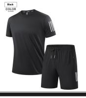 Conjunto casual de talla grande para hombre de pantalones de seda helada con camiseta holgada de manga corta, alta elasticidad, drapeado, conjunto deportivo de secado rápido, tres rayas clásicas, 8XL. - details 13