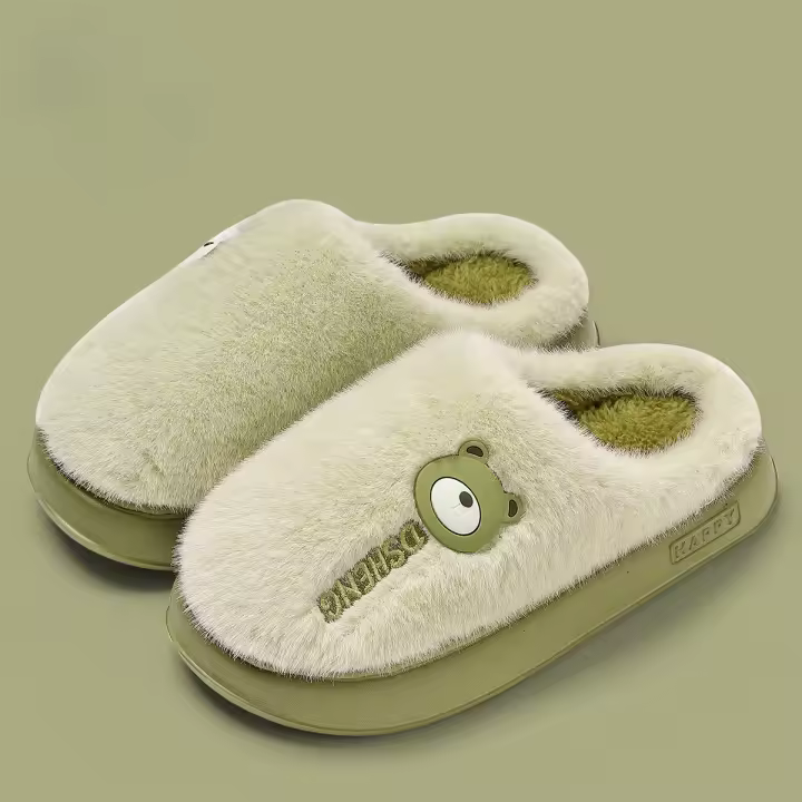 Interior grueso y cálido, exterior suave antideslizante, lindas zapatillas de pelo de oso. - 1