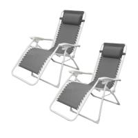 2 Tumbonas Reclinable para Camping y Jardín 112 x 65 x 84 cm Tumbona Negra o Gris + Almohada Silla Gravedad Cero Playa Verano Piscina Banquetas para Salón Jardín Balcón - details 1
