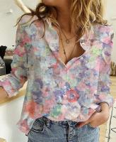 Camisas 2024 moda Primavera nueva estampado Floral blusas de manga larga con una hilera de botones Casual suelta Vintage Tops para mujeres - details 2