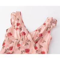Vestido largo de gasa estampado con volantes, escote en V doble, estilo chaleco, cola de pez y falda paraguas, para vacaciones francesas. - details 8