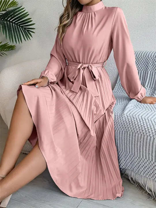 Vestidos largos de verano para mujer, ropa elegante plisada de manga larga con cordones, estilo bohemio, con dobladillo y volantes - 1