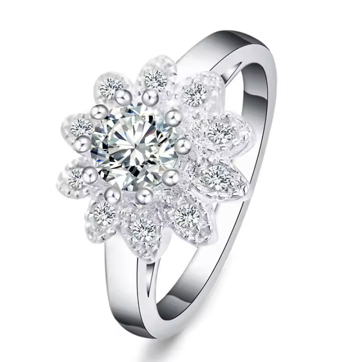 Anillo de Plata de Ley 925 con flor de circonita, joyería de cristal para mujer - 1