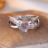 Anillos de boda con forma de corazón de amor para novia, Color plateado, circonita rosa y blanca, anillos de compromiso para mujer, joyería de lujo para el Día de San Valentín - details 1
