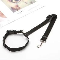 Cinturón de seguridad de coche para mascotas dos en uno de color sólido, correa de nailon para asiento trasero, arnés ajustable para perros, collar, accesorios para mascotas - details 3