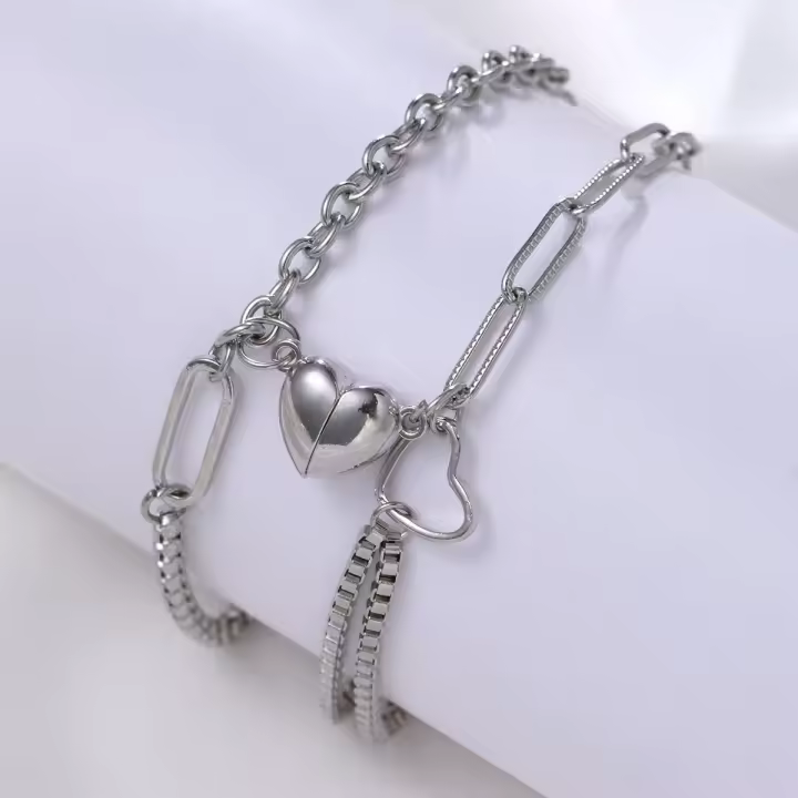 Conjunto de Pulseras de Acero Inoxidable con Diseño de Corazón Estilo Simple de Moda para Parejas - 1