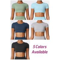 Top de Yoga de manga corta para mujer, Sujetador deportivo de alta elasticidad, ropa deportiva para gimnasio y Fitness - details 1